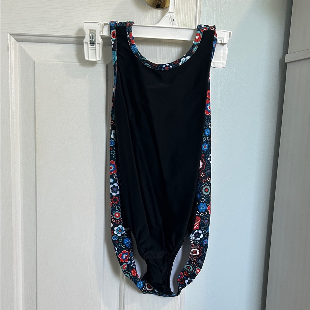 Kids Floral Trim Black Leotard
